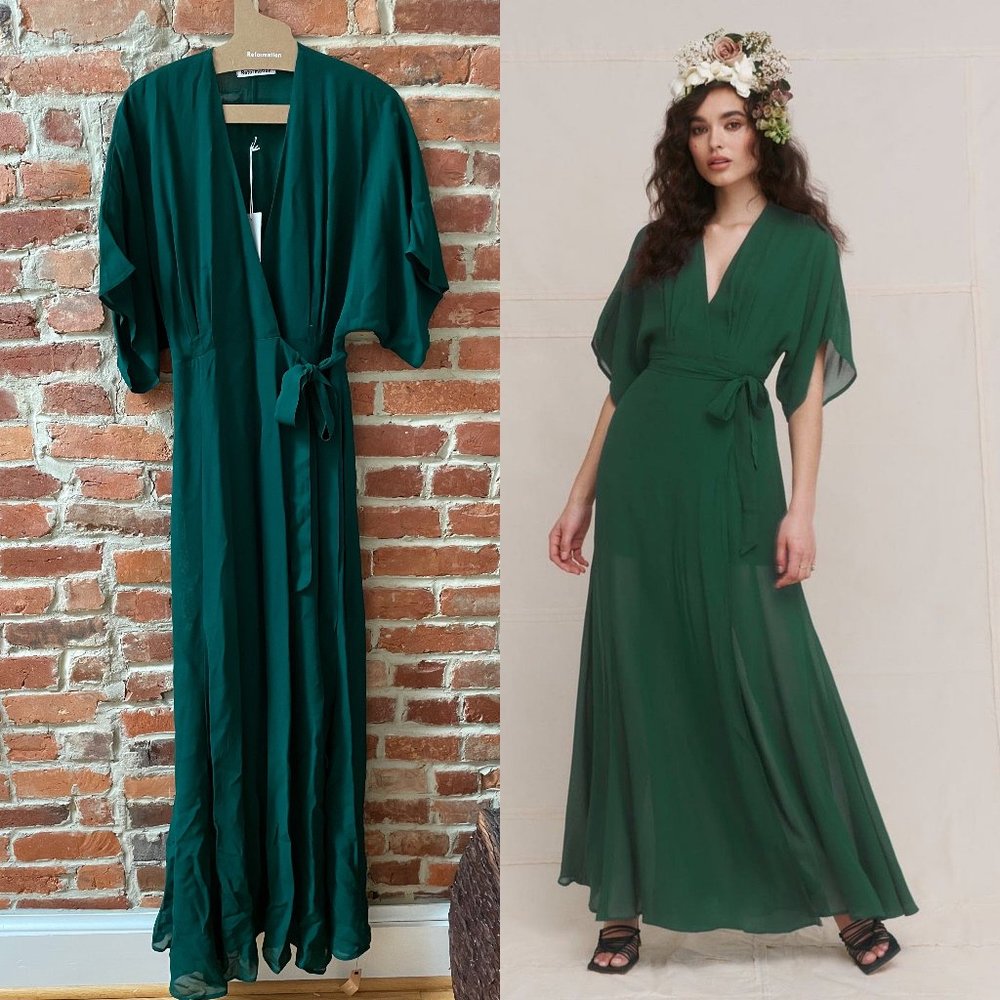 Reformation XL Winslow Dress Emerald Green